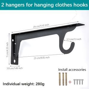 NiuXiang(NewShark) | 2pcs Closet Rod Bracket Heavy Duty Wall Mounted Shelf Bracket with Hook Rod Holder for Closet Curtain Wardrobe