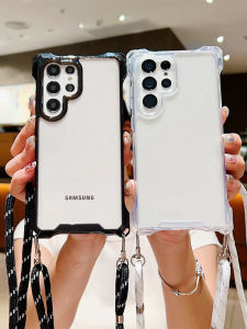 Silicone Phone Case for Samsung A15 with Lanyard Womens Full Edge Protection Cartoon Design Anti-Fall Acrylic Hard Shell Fashionable