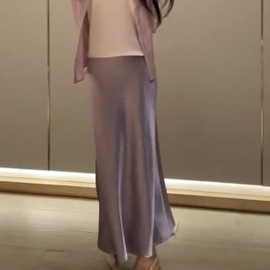 French Satin Acetate Halter Neck Mini Dress Womens Summer 2024 High Waist Bodycon Fish Tail Ice Silk Midi A-Line Skirt