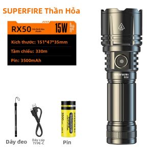 SUPERFIRE | Đèn Pin Cầm Tay Sạc Được Công Suất Cao Chiếu Xa