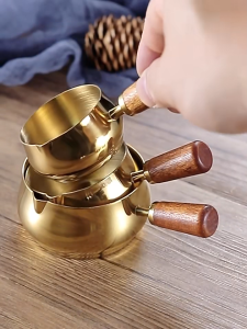 Food Sauce Cup 304 Stainless Steel Sauce Cup Exquisite Steak Dipping Sauce Cup Wooden Handle Sauce Cup Dipping Cup