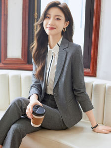 Gray Suit Set for Women New 2025 Professional Formal Outerwear Manager Hotel Front Desk Work Uniform Commute Style Polyester Fiber