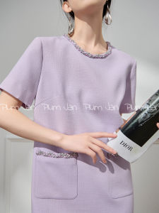 Elegant Purple Dress Formal Occasion Skirt Plum Jan High Waist A-Line Short Sleeve round Neck Gown for Summer 2025 New Arrival