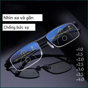 Kính Đọc Sách Đa Tiêu Tiến Bộ Chống Ánh Sáng Xanh Nửa Gọng Lão Thị Hai Tiêu Kính Mắt Nữ Và Nam + 100 Đến + 400 Tròng Kính Hình Chữ Nhật Trong Suốt
