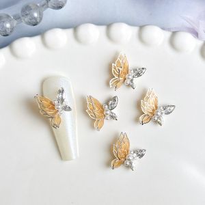 10PCS ประณีตสร้างสรรค์สีสันเพิร์ลผีเสื้อเล็บ Charms 3D แก้วประกายผีเสื้อตกแต่งเล็บสําหรับ DIY เล็บ