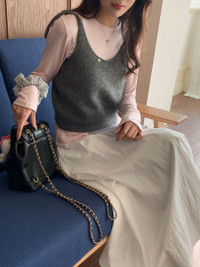 Áo Len Dệt Kim Mềm Mại Đầu Xuân Mới Áo Khoác Ngoài Nhiều Lớp Phong Cách Blogger Áo Khoác Ngoài Không Tay Cổ Chữ V Màu Trơn ZY2696