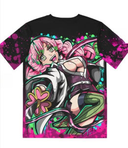 Bandai | 3D Printed "Demon Slayer" Full Cast T-shirts in A Street Graffiti Style for Boys and Girls Fashionable Anime Short-sleeved Style