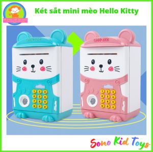 Két sắt mini cảm ứng vân tay tự động hút tiền hình mèo Hello Kitty dễ thương cho bé