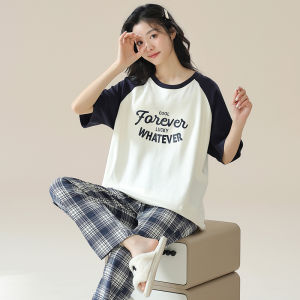 Miiow | Cat Woman Summer Sleepwear Set Loose Fit Short Sleeve Long Pants Two Piece Casual Style Home Clothes For Young Women