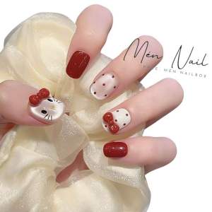(Best sale) Móng tay giả Nailbox thiết kế màu thạch Hello Kitty B002 nặn nơ nhà Mén Nail