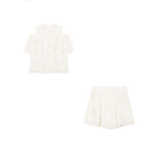 Shalldoer | New Chinese Style Heavy Embroidery Lace Patchwork Summer Sun Protection Casual Womens Two-Piece Set Round Neck Short Sleeve