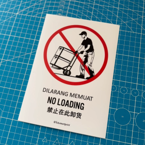 No Loading. Dilarang Memuat. 禁止在此卸货. Suitable for Elevator Lift. Premium Sticker Prohibition Sign. Prohibited Label Notice Signage. Laminated Waterproof Scratch Resistant. Suitable for Indoor and Outdoor.