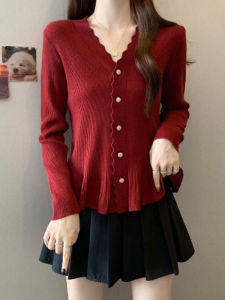 Stylish High-end Versatile French Style Ruffled Edge Womens Knitwear