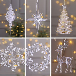 Transparent Crystal Snowflake Reindeer Pendants For Christmas Tree Hanging Ornaments Decorations For Xmas Home New Year Gift