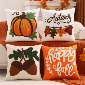 1 PC Halloween Decoration Throw Pillow Cover Pumpkin Leaves Embroidery Velvet Autumn Thanksgiving Harvest Home Living Room