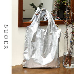 Trendy Silver Metal Large Capacity Tote Bag Womens Single Shoulder Shopping Bag Eco-friendly 2023 New Fashion Handbag