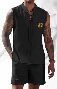 Allstar - Kaos Style V Neck Tali Silat Distro + Celana Distro / Kaos Style V Neck Tali Tank Top / Kaos V Neck Tali Pria + Celana Distro / Kaos V Neck + Celana / Kaos Viral + Celana Viral