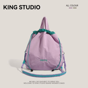 South Korea Nylon Waterproof Lightweight Crossbody Bag Summer Ice Cream Color Matching Drawstring Pull String Dopamine Satchel Shoulder Bag