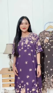 Daster Jumbo LD 140 Maira Motif Printing Batik Sakura Pekalongan Baju Dress Piyama Wanita Tidur Bumil Busui Friendly