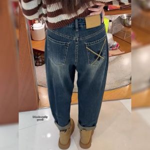 Spring Stylish High Waist Loose Dad Style Retro Denim Pants