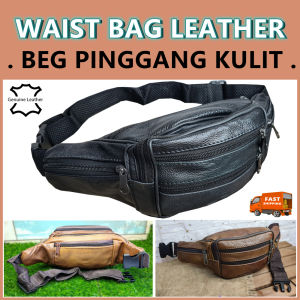 Men Portable Pure Color Bum Bags Zipper Leather Waist Bag Practical Outdoor Travel Hiking Vintage Pouch Bag Beg Pinggang