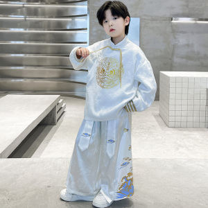 Boys Traditional Chinese Hanfu Costume Set Wide Leg Pants Spring Autumn Wear for Kids 3-14 Years Old National Trend