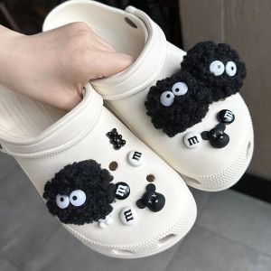 DIY Black Plush Ball Shoes Charms for Furry Ball Cute Hole Shoe Charms Designer Lovely Accessories All-match Hot Sale 2024