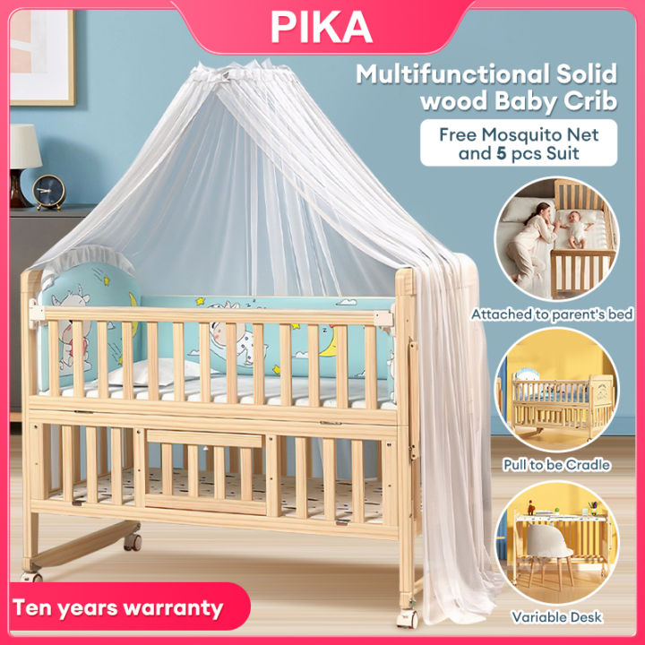 【Warranty】3in1 Baby Crib Solid Wood Crib Multifunctional Cradle Bed