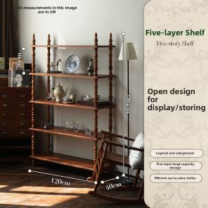 vincent life | French Vintage Retro Storage Shelf Solid Wood Multiple Layers Black