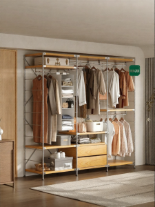 BEIJUBANG | ENF Grade Solid Wood 0 Veneer Open Wardrobe Metal Clothes Rack