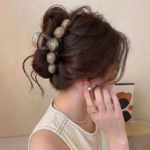 MENGWU | Elegant Pearl Hair Clip Caramel Color Large Volume Shark Clip