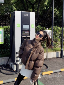 Womens Thickened PU Leather down Jacket Short Bread Style Stand Collar Winter Coat Korean Style Commute Fashion Zipper Closure