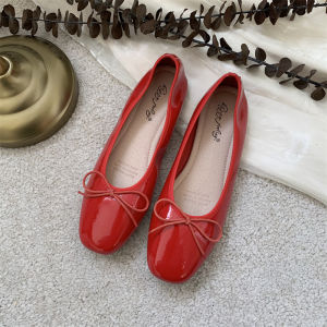 Red Flat Bottom Womens Shoes Butterfly Knot Slip-On Ballet Style Spring Summer Wedding Shoes Casual round Toe Flats