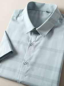 Comfortable Breathable Mens Summer Thin Casual Plaid Shirt Skin-friendly Lightweight Classic Style Short Sleeve Business Shirt