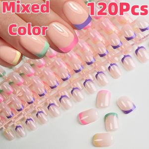 120/240Pcs French Short Square False Nail Tips Full Cover Press On Nails 10Sizes for Women Girl Wearable Soft Gel Fake Fingertip