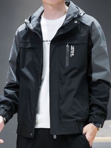 ROMON | Lormen Mens Jacket Outdoor Sporty Casual Windproof Short Zipper Decorated Polyester Fiber Standard Fit Fashion Urban Style