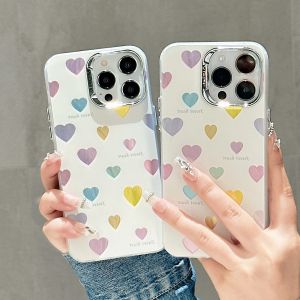 Colorful Heart Shaped Phone Case for 15Promax 14New 13Small 12Cute INS 11Electroplating IMD Plush Protection plus AntiFall
