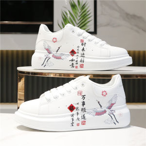 Spring New Style Mens High Top Sneakers Thick Bottom Heightening Couple Shoes Comfortable Casual Board Shoes Waterproof Rubber Sole