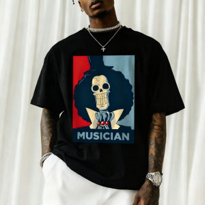 Bandai | Mens One Piece T-Shirt Brook Soul King Musician Crown Afro Print Y2k Cotton Loose Fit Breathable Men Women Streetwear New