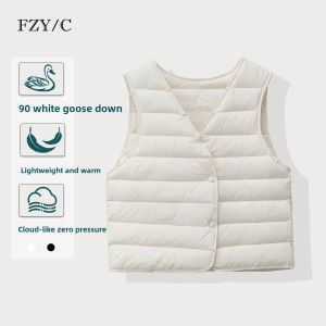 JUYU | Fashionable Slim Fit V-Neck 90% White Goose Down Womens Vest