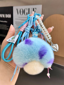 Adorable Real Otter Rabbit Fur Mushroom Keychain Plush Ball Bag Accessory Car Key Holder Ins Famous Soft Toy Bag Pendant