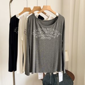 Áo Thun Dài Tay Cổ Tròn Lớn in Chữ Phong Cách Hàn Quốc Dành Cho Nữ Áo Lót Mùa Thu Dáng Rộng Mặc Trong Thoải Mái Thoáng Khí