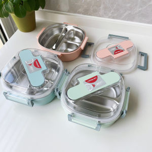 Portable Double Layer 304 Stainless Steel Korean Style Square Lunch Box Student Office Workers Portable Bento Box Food Container