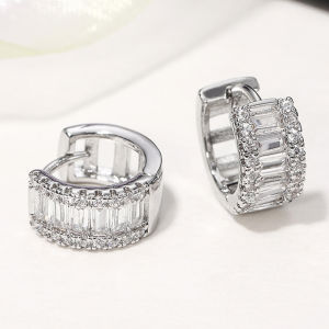 Huitan Fashion Womens Hoop Earrings with Sparkling Cubic Zirconia Fancy Female Ear Accessories Good Quality Wholesale Jewelry
