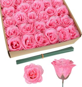6/12Pcs Crystal Rose Artificial Flowers 7cm Fake Flower Head for Home Decor Wedding Marriage Decoration DIY Craft Gift Accessory