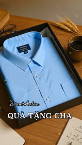 Áo Sơ Mi Nam Công Sở Trung Niên Anton Somianton Ngắn Tay Trơn Màu Xanh Vải Cotton - ZSN14