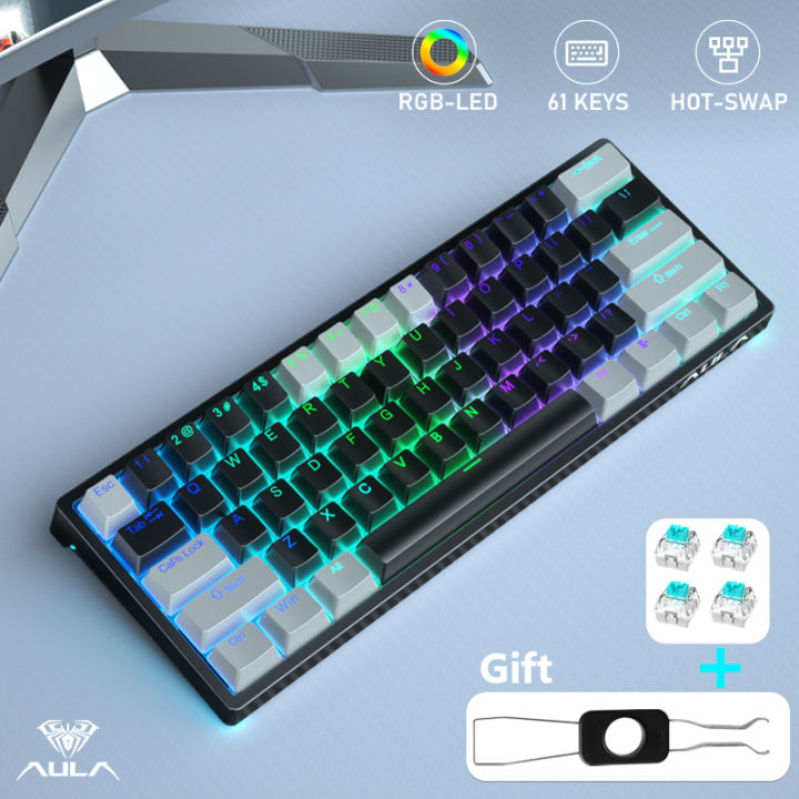 AULA  61 Keys Hot-swappable RGB Backlit Mechanical Keyboard Detachable Type-C Wired Gaming Keyboard  ( F3261)