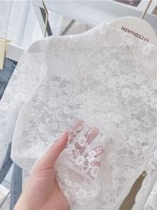 Fashionable Lace Base Shirt Long Sleeve Edged T-Shirt for Girls Spring Autumn Korean Style Polyester Fiber B Class Safety