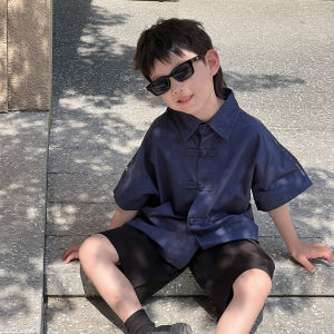 Kids Short-Sleeved T-shirt Summer 2024 Childrens Boys Baby Half Sleeve Shirt Shirt Chinese Style Tang Suit Han Dynasty 5