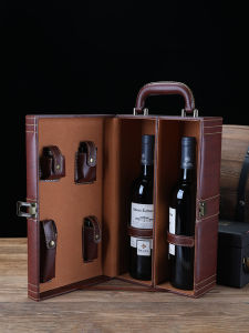 กล่องของขวัญบรรจุไวน์แดงระดับไฮเอนด์ 2ชิ้น กล่องใส่ไวน์แดงแบบหิ้วสำหรับไวน์คู่ถุง ของขวัญ ใช้ได้ทั่วไป กล่องหนังชิ้นเดียว